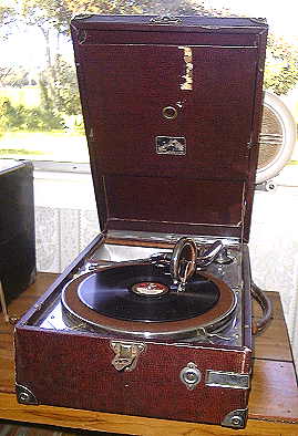H.M.V. Portable phonograph.